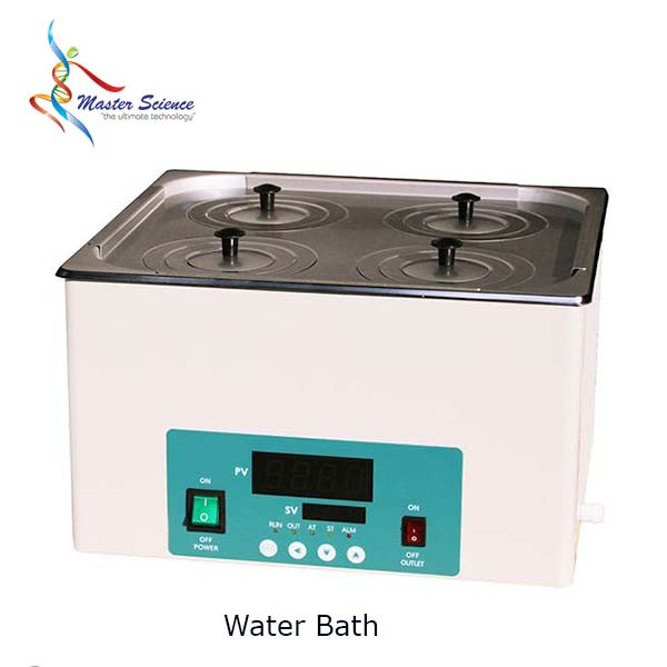 Digital Water Bath: 4 Hole Water Bath – Temperature Range: RT+5°C to 100°C, Capacity 15L